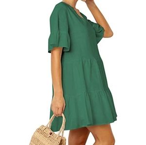 NWT Small Fancyinn Shift Dress Bell Sleeve Ruffle Hem V-Neck Swing Mini …